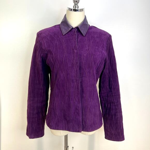 Gloria Lopez Sauque Suede Leather Jacket Purple - Picture 1 of 10